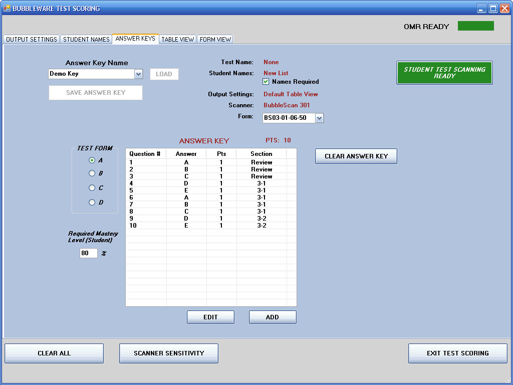BubbleWare Answer Key