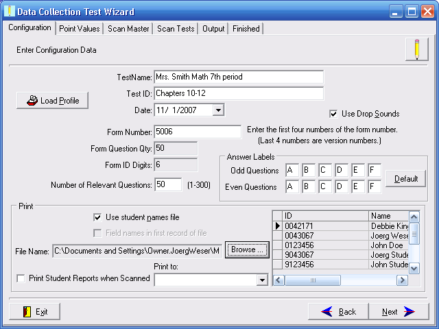 OMR Test Scoring Configuration