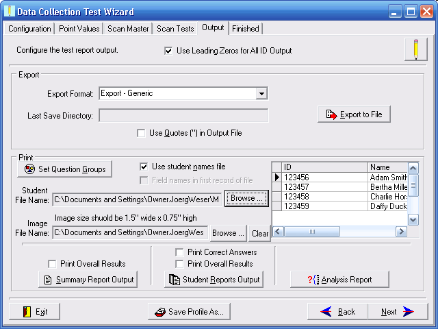 OMR test scoring - Output options