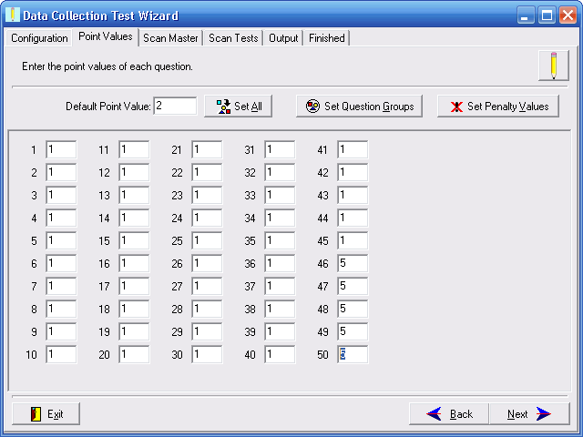 OMR test scoring - Point Values